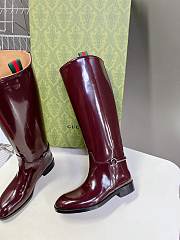 Gucci Women's Slim Horsebit Boot Dark Burgundy Shiny Leather - 2