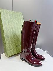 Gucci Women's Slim Horsebit Boot Dark Burgundy Shiny Leather - 4