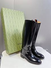 Gucci Women's Slim Horsebit Boot Dark Black Shiny Leather  - 2