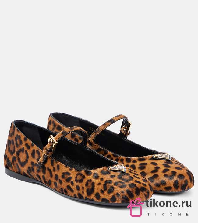 Prada Leopard Print Calf Mary Jane Flats - 1