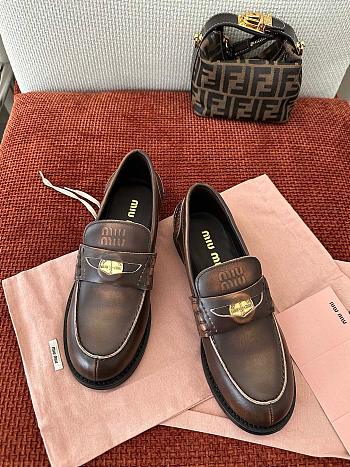 Miumiu Vintage Effect Leather Penny Loafers Ebony