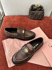 Miumiu Vintage Effect Leather Penny Loafers Ebony - 3