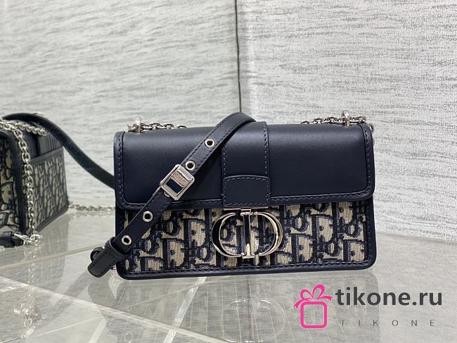 30 Montaigne East West Bag with Chain Blue Dior Oblique Jacquard and Smooth Calfskin - 21x12x6cm - 1