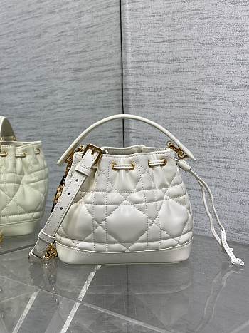 Small Dior Jolie Bucket Bag White Macrocannage Lambskin and Calfskin - 17x16x10.5cm