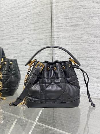 Small Dior Jolie Bucket Bag Black Macrocannage Lambskin and Calfskin - 17x16x10.5cm