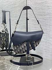 Saddle Bag with Strap Blue Dior Oblique Jacquard and Smooth Calfskin - 25.5x20x6.5cm - 4