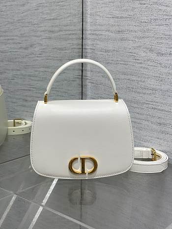 Dior Medium 30 Montaigne Avenue Top Handle Bag White Ribbed Calfskin - 19x12x8cm