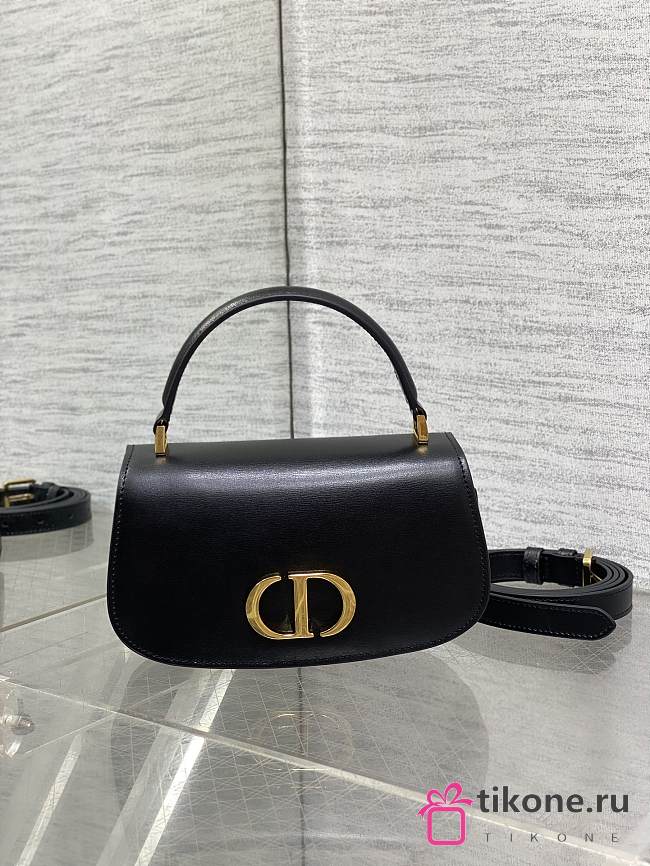 Dior Small 30 Montaigne Avenue Top Handle Bag Black Ribbed Calfskin - 19x9x8cm - 1