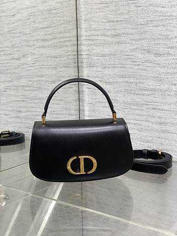 Dior Small 30 Montaigne Avenue Top Handle Bag Black Ribbed Calfskin - 19x9x8cm