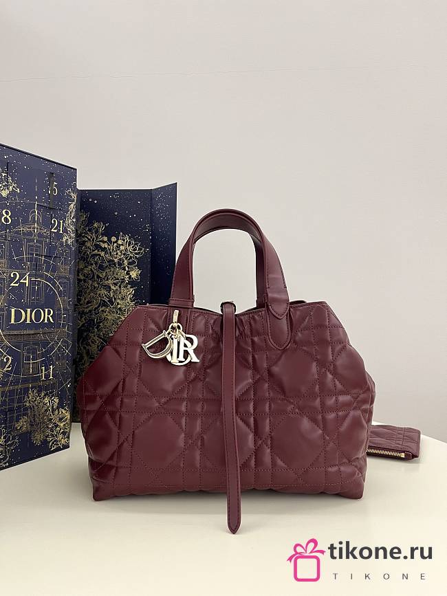 Medium Dior Toujours Bag Burgundy Macrocannage Calfskin - 28.5x21.5x17cm - 1