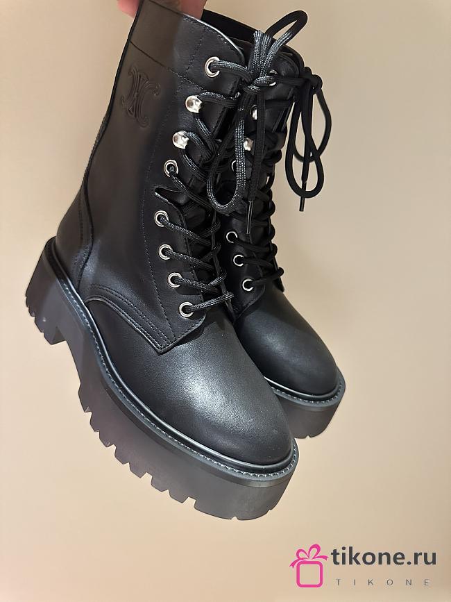 Celine Triomphe Rangers Mid Lace Up Boot In Shiny Bull Black 45mm - 1