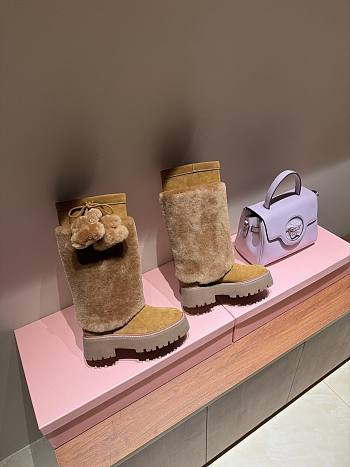 Celine Bulky High Boot With Triomphe Tassels In Shearling And Suede Calfskin