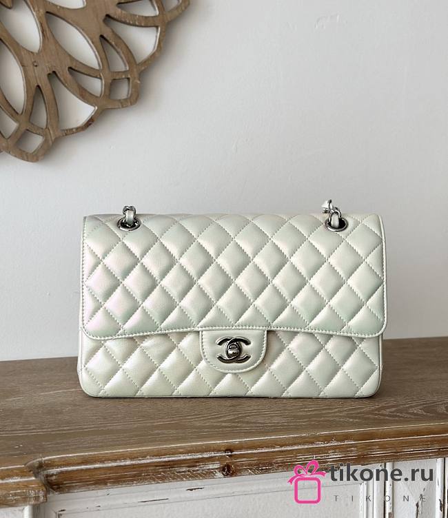 Chanel Classic Pearlescent White Caviar Silver Hardware Bag - 15.5×25.5×6.5cm - 1