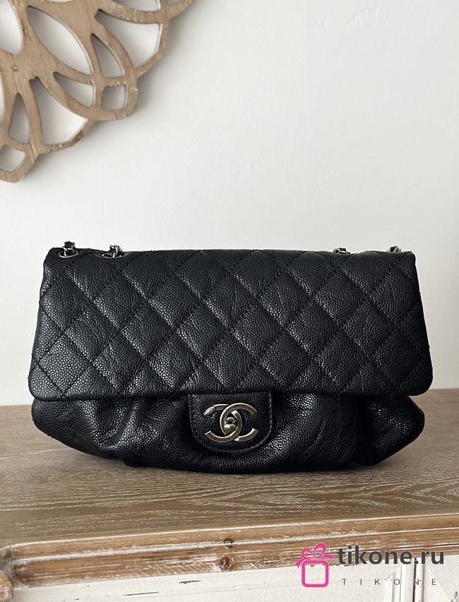 Chanel Elastic Flap Bag Quilted Glazed Caviar Black - 30×18×4cm - 1