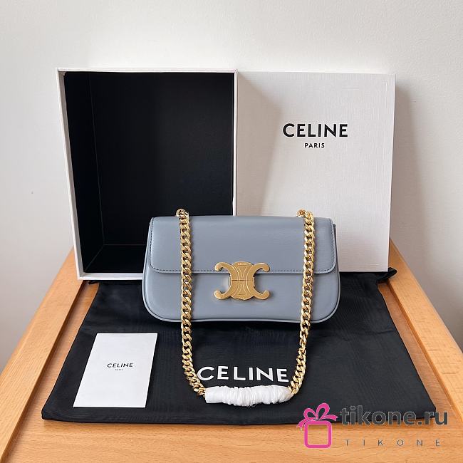 Celine Chain Shoulder Bag Claude In Shiny Calfskin Blue Gray - 20.5x11.5x4cm - 1