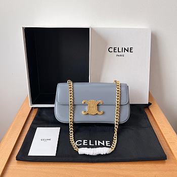 Celine Chain Shoulder Bag Claude In Shiny Calfskin Blue Gray - 20.5x11.5x4cm