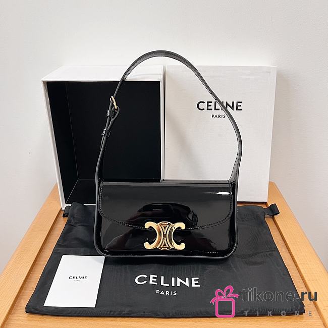 Celine Shoulder Bag Terence In Patent Calfskin Black - 20.5x11.5x4cm - 1