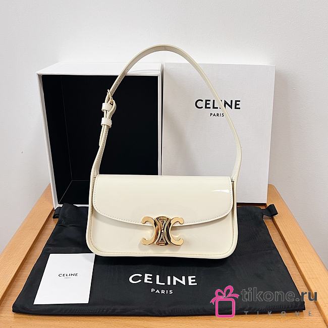 Celine Shoulder Bag Terence In Patent Calfskin White - 20.5x11.5x4cm - 1