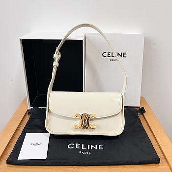 Celine Shoulder Bag Terence In Patent Calfskin White - 20.5x11.5x4cm