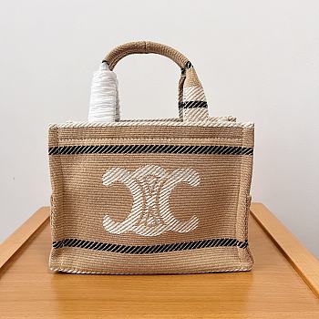 Celine Small Cabas Thais In Striped Textile With Triomphe Beige Black - 25.5x18.5x12cm