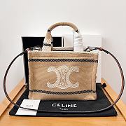 Celine Small Cabas Thais In Striped Textile With Triomphe Beige Black - 25.5x18.5x12cm - 6