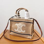 Celine Small Cabas Thais In Striped Textile With Triomphe Beige Black - 25.5x18.5x12cm - 5