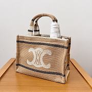 Celine Small Cabas Thais In Striped Textile With Triomphe Beige Black - 25.5x18.5x12cm - 4