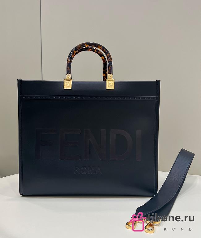 Fendi Sunshine Medium All Black Calf Leather Bag - 35x31x17cm - 1