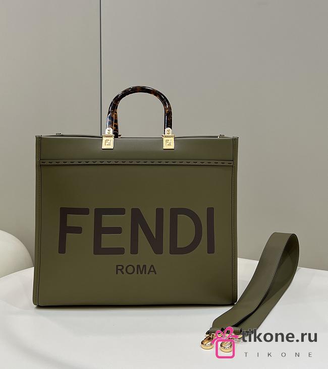 Fendi Sunshine Medium Olive Green Calf Leather Bag - 35x31x17cm - 1