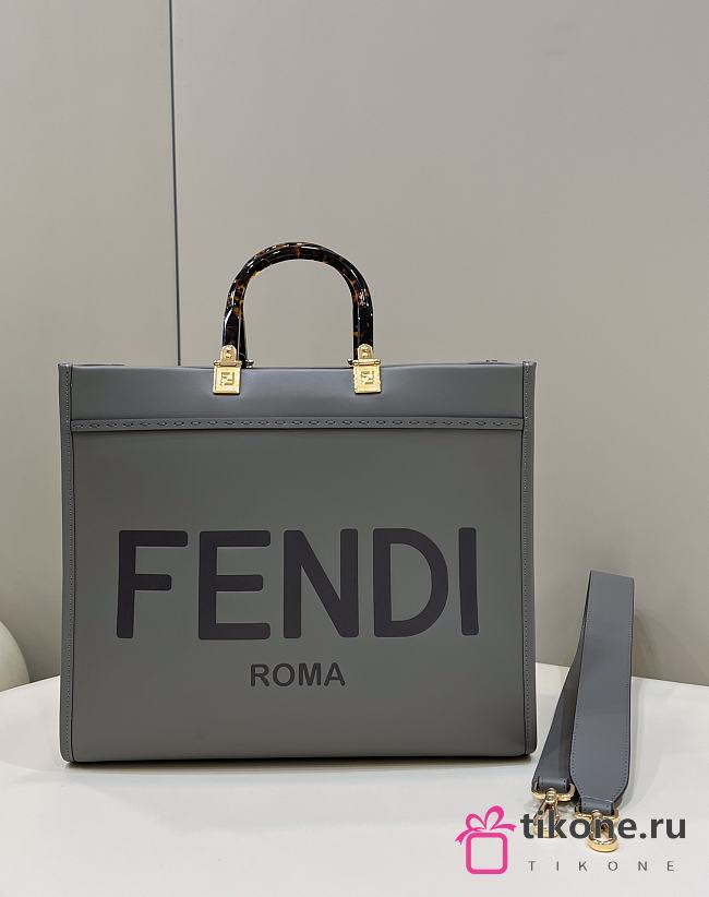 Fendi Sunshine Medium Gray Calf Leather Bag - 35x31x17cm - 1