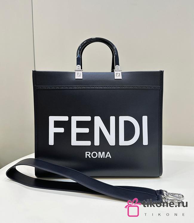 Fendi Sunshine Medium Black White Calf Leather Bag - 35x31x17cm - 1