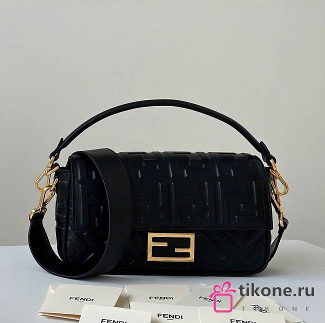 Fendi Baguette Black Gold Nappa Leather Bag - 27x15x6cm - 1