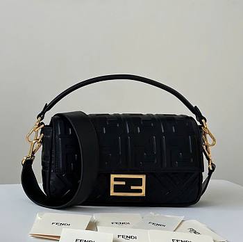 Fendi Baguette Black Gold Nappa Leather Bag - 27x15x6cm