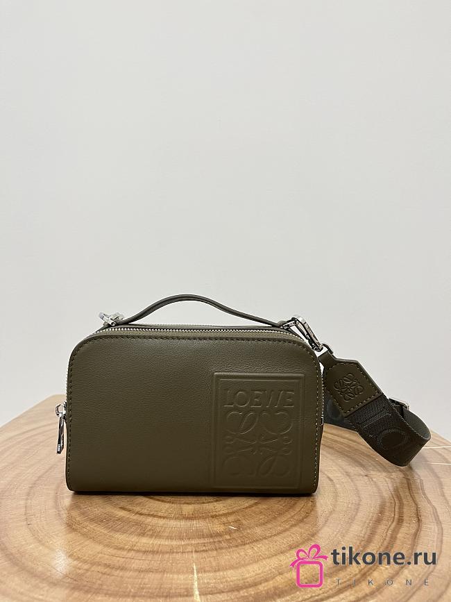 Loewe Mini Camera Crossbody Bag In Satin Calfskin Khaki Green - 18x13x8.5cm - 1