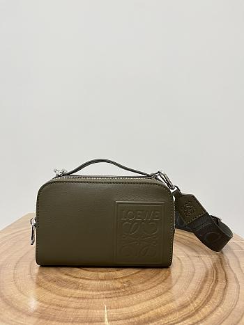 Loewe Mini Camera Crossbody Bag In Satin Calfskin Khaki Green - 18x13x8.5cm