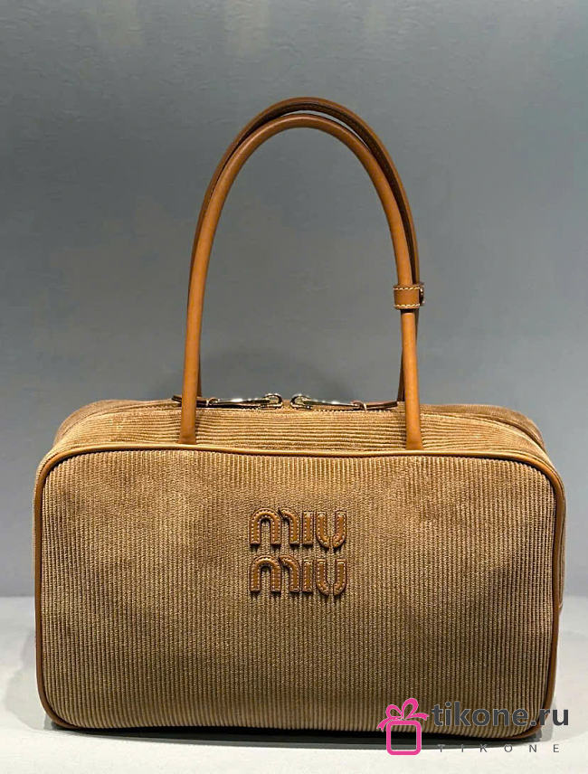 Miumiu Beau Corduroy Top Handle Bag Cinnamon - 34x20x10cm - 1