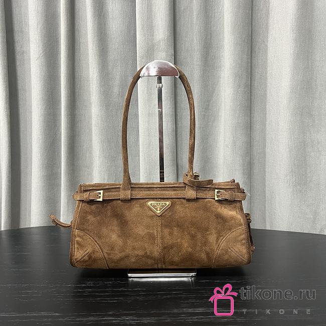 Prada Medium Suede Handbag Brown - 32x15.5x12cm - 1