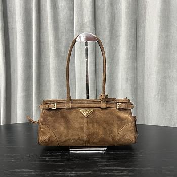 Prada Medium Suede Handbag Brown - 32x15.5x12cm