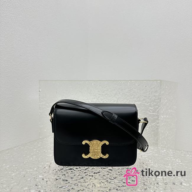 Celine Teen Triomphe Bag In Shiny Calfskin Teen Black - 18.5x13.5x7cm - 1