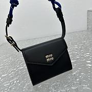 Miumiu Leather Wallet With Leather And Cord Shoulder Strap Black Navy Blue - 10.5x8.5cm - 6