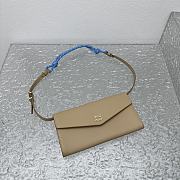 Miumiu Leather Wallet With Leather And Cord Shoulder Strap Beige Blue - 19x9.5cm - 6