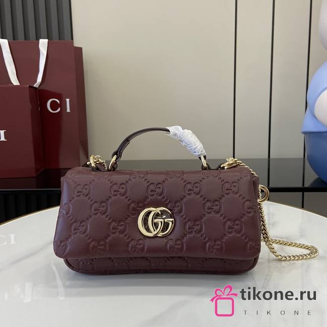 Gucci GG Milano Mini Top Handle Bag GG Puffy Leather Burgundy - 21x12.5x4.5cm - 1