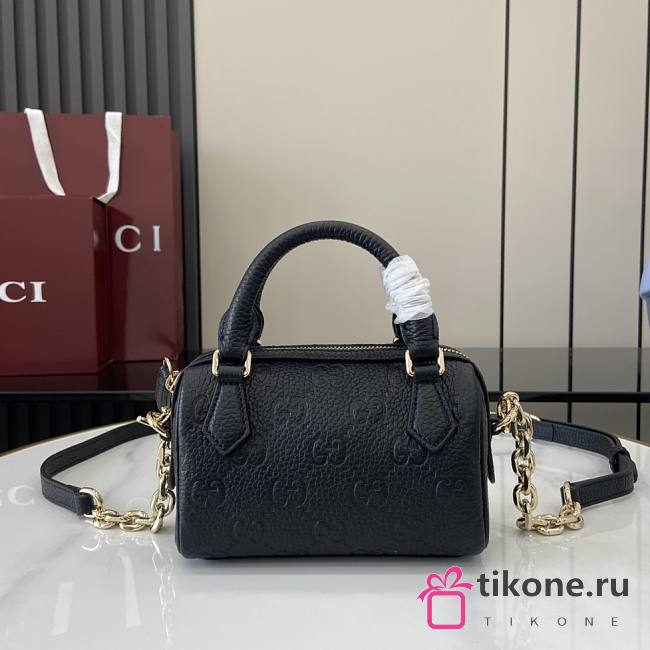 Gucci GG Emblem Super Mini Top Handle Bag Black - 16.5x10x8cm - 1