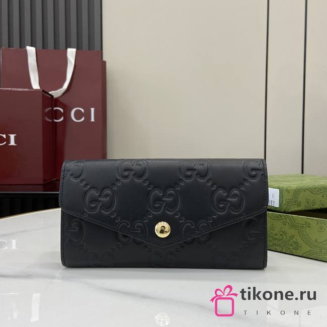 Gucci GG Continental Wallet In Black GG Leather - 19x10x3.5cm - 1