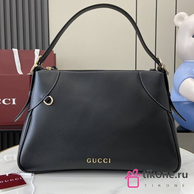 Gucci GG Emblem Medium Shoulder Bag Black Smooth Leather - 37x23x8cm - 1