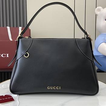 Gucci GG Emblem Medium Shoulder Bag Black Smooth Leather - 37x23x8cm