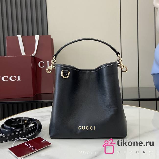 Gucci GG Emblem Mini Bucket Bag Black Smooth Leather - 19x18x11cm - 1