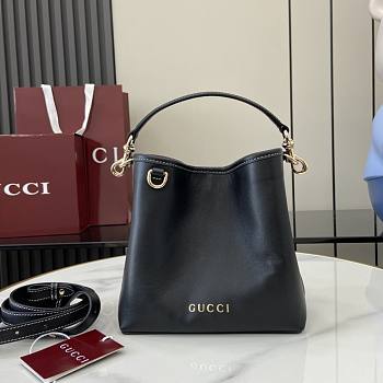 Gucci GG Emblem Mini Bucket Bag Black Smooth Leather - 19x18x11cm