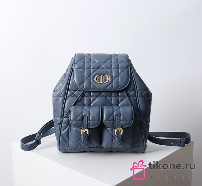 Medium Dior Caro Backpack Denim Blue Macrocannage Lambskin - 23x26.7x12.5cm  - 1