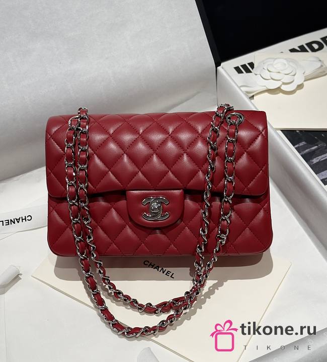 Chanel Classic Red Lamskin Silver Hardware Bag - 14.5x23x6cm - 1